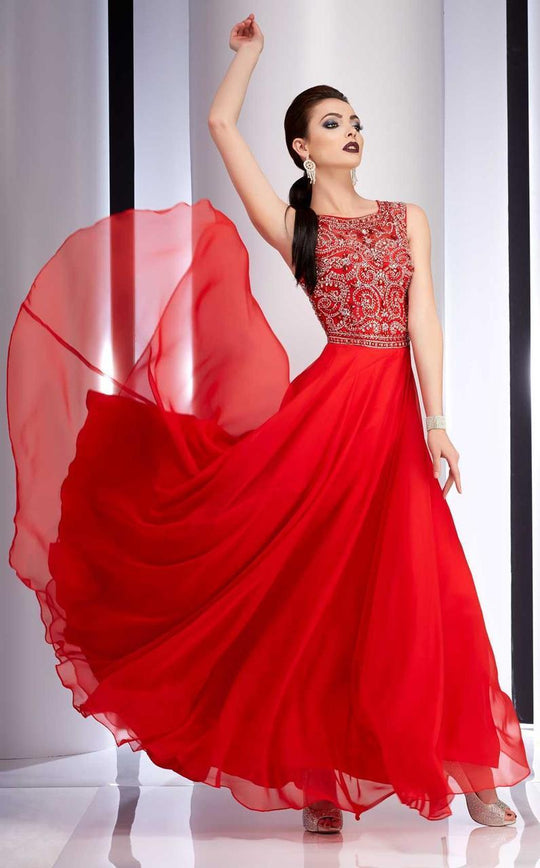 Clarisse - 2838 Jewel Adorned A-Line Gown in Red