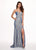 Rachel Allan - 6613 Plunging Sweetheart Geometric Beaded Gown In Blue and Silver