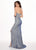 Rachel Allan - 6613 Plunging Sweetheart Geometric Beaded Gown In Blue and Silver