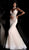 Jovani - 66151 Floral Applique Deep V-neck Mermaid Dress in Pink