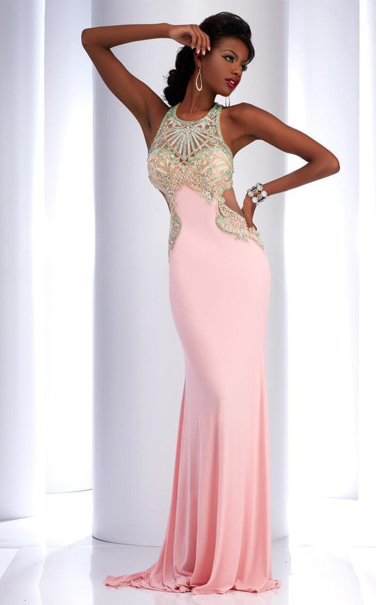 Clarisse - 4738 Pastel Shimmer Evening Gown in Pink and Green