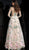 Jovani - 66166 Sheer V-Neck Long Sleeves A-Line Gown in Nude