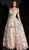 Jovani - 66166 Sheer V-Neck Long Sleeves A-Line Gown in Nude