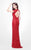 Primavera Couture - 1413 Sequined V Neck Cap Sleeves Long Gown in Red
