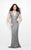 Primavera Couture - 1413 Sequined V Neck Cap Sleeves Long Gown in Gray