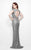 Primavera Couture - 1413 Sequined V Neck Cap Sleeves Long Gown in Gray