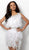 Jovani - 66195 Feather-Ornate Deep V-Open Back Dress In Ivory/Nude 