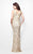 Primavera Couture - 1417 V Neck Sequined Embellished Long Gown in Neutral and Gold