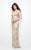 Primavera Couture - 1417 V Neck Sequined Embellished Long Gown in Neutral and Gold