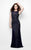 Primavera Couture - 1472 Sequined Cap Sleeves Long Dress with Back Hole in Blue