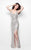Primavera Couture - Glistening V-Neck Crisscrossed Sheath Gown 1473 in Neutral and Silver