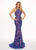 Rachel Allan - 6620 Sequined Midriff Cutout Sheath Gown In Purple and Multi-Color
