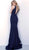 Jovani - 66211 Deep V-neck Glitter Trumpet Dress With Train In Blue