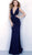 Jovani - 66211 Deep V-neck Glitter Trumpet Dress With Train In Blue