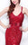 Primavera Couture - 1507 Sequined V Neck Empire Long Gown with Slit in Red