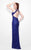 Primavera Couture - 1507 Sequined V Neck Empire Long Gown with Slit in Blue