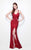 Primavera Couture - 1507 Sequined V Neck Empire Long Gown with Slit in Red