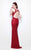 Primavera Couture - 1507 Sequined V Neck Empire Long Gown with Slit in Red