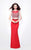 Primavera Couture - 1511 Bejeweled Illusion Bateau Neck Sheath Dress in Red