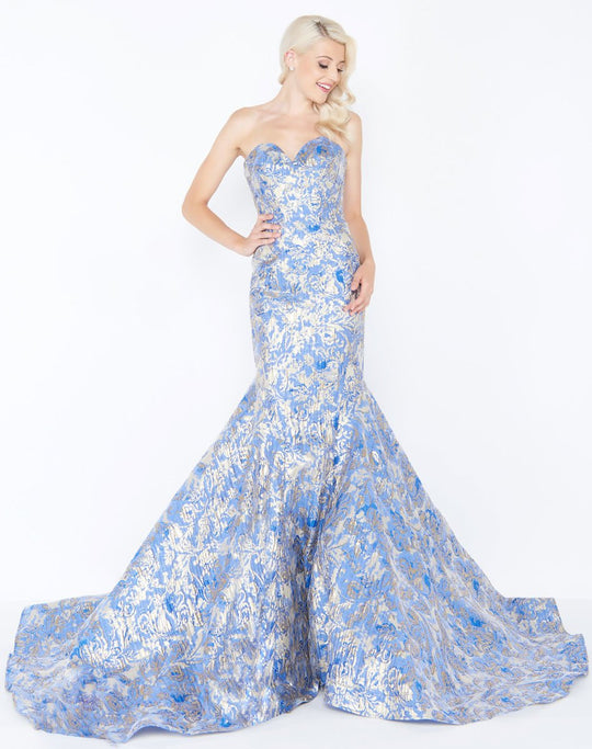 Mac Duggal - 66219M Metallic Brocade Sweetheart Mermaid Dress In Blue and Gold