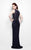 Primavera Couture - 1561 Bedazzled Illusion Jewel Neck Sheath Dress in Blue