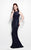 Primavera Couture - 1561 Bedazzled Illusion Jewel Neck Sheath Dress in Blue
