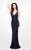 Primavera Couture - Geometric Adorned Plunging V-Neck Sheath Gown 1579 in Blue