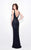 Primavera Couture - Geometric Adorned Plunging V-Neck Sheath Gown 1579 in Blue