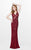 Primavera Couture - Geometric Adorned Plunging V-Neck Sheath Gown 1579 in Red