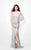 Primavera Couture - 1585 Illusion Scoop Neck Sheath Dress in Neutral and Silver