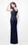 Primavera Couture - 1585 Illusion Scoop Neck Sheath Dress in Blue