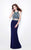 Primavera Couture - Two-Piece Sequined Halter Neck Jersey Sheath Gown 1594 in Blue and Multi-Color