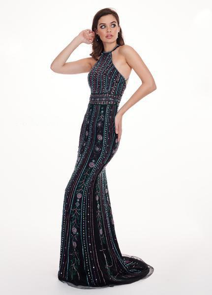 Rachel Allan - 6625 Beaded Strappy Open Back Evening Dress In Black