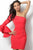 Jovani - 66270 One Shoulder Long Bell Sleeve Sheath Dress in Red