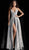 Jovani - 66284 Metallic V-Neck Romper with A-Line Overskirt In Silver