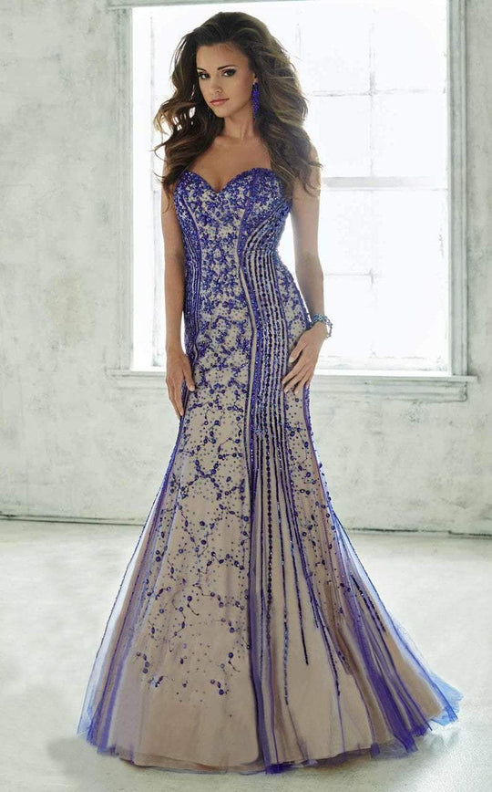 Tiffany Homecoming - Flexible Layered Gown with Contrasting Accents 46047 in Blue and Neutral