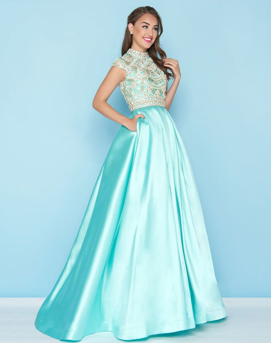 Mac Duggal - 66302H Beaded High Neckline A-line Ballgown In Green
