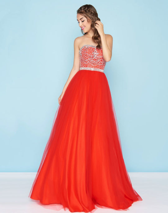 Mac Duggal - 66303H Beaded Semi-Sweetheart Ballgown In Red