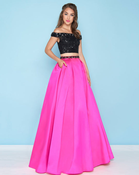 Mac Duggal - 66316H Sequin Off Shoulder Ballgown In Pink