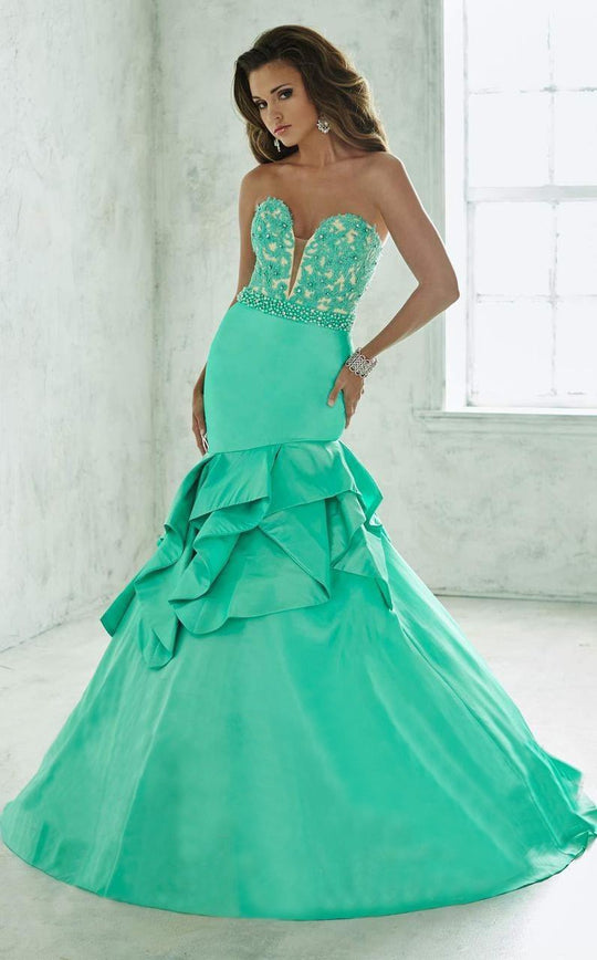 Tiffany Homecoming - 46070 Strapless Trumpet Evening Gown in Green