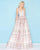 Mac Duggal - 66319H Sleeveless V-Neck Embellished Open Back Gown In Pink and Print