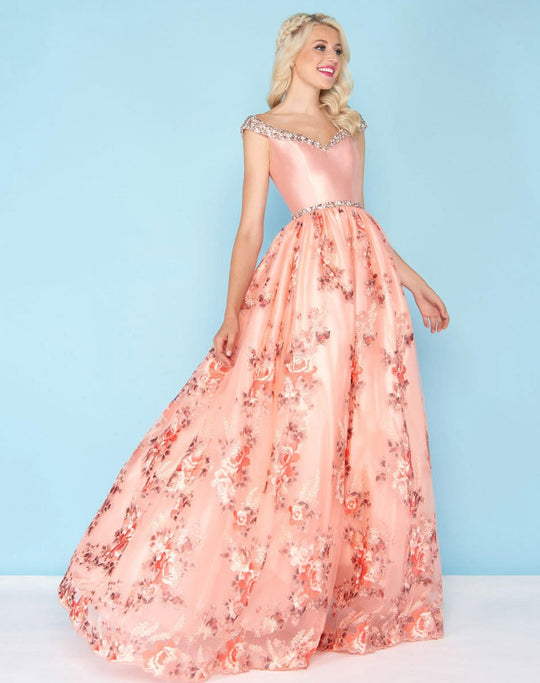 Mac Duggal - 66329H Crystal Collared Floral Embroidered A-Line Gown In Orange