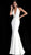 Jovani - Plunging Halter V-neck Mermaid Dress 66333 In White