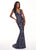 Rachel Allan - 6633 Embroidered Deep V-neck Trumpet Dress In Blue