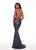 Rachel Allan - 6633 Embroidered Deep V-neck Trumpet Dress In Blue