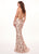Rachel Allan - 6633 Embroidered Deep V-neck Trumpet Dress In Pink