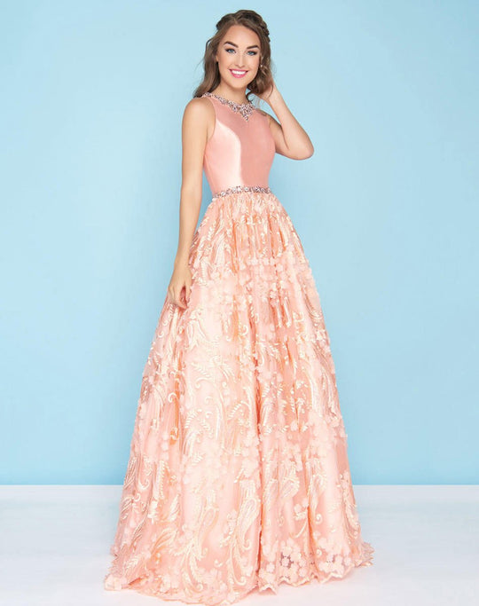 Mac Duggal - 66340H Mikado Jewel Beaded Floral Evening Gown  In Orange