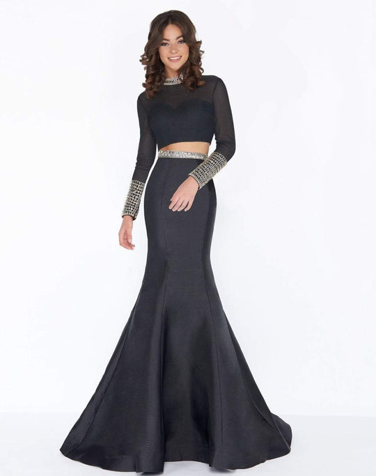 Cassandra Stone - 66352A Two Piece Beaded Mikado Trumpet Gown In Black