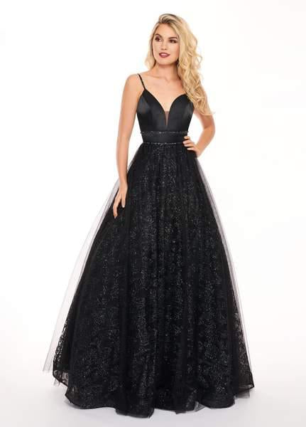 Rachel Allan - 6636 Plunging Sweetheart Glitter Floral Tulle Gown In Black