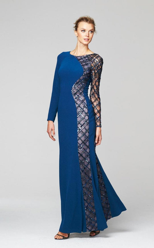 Daymor Couture - Bejeweled Scoop Neck Column Gown 264 in Blue